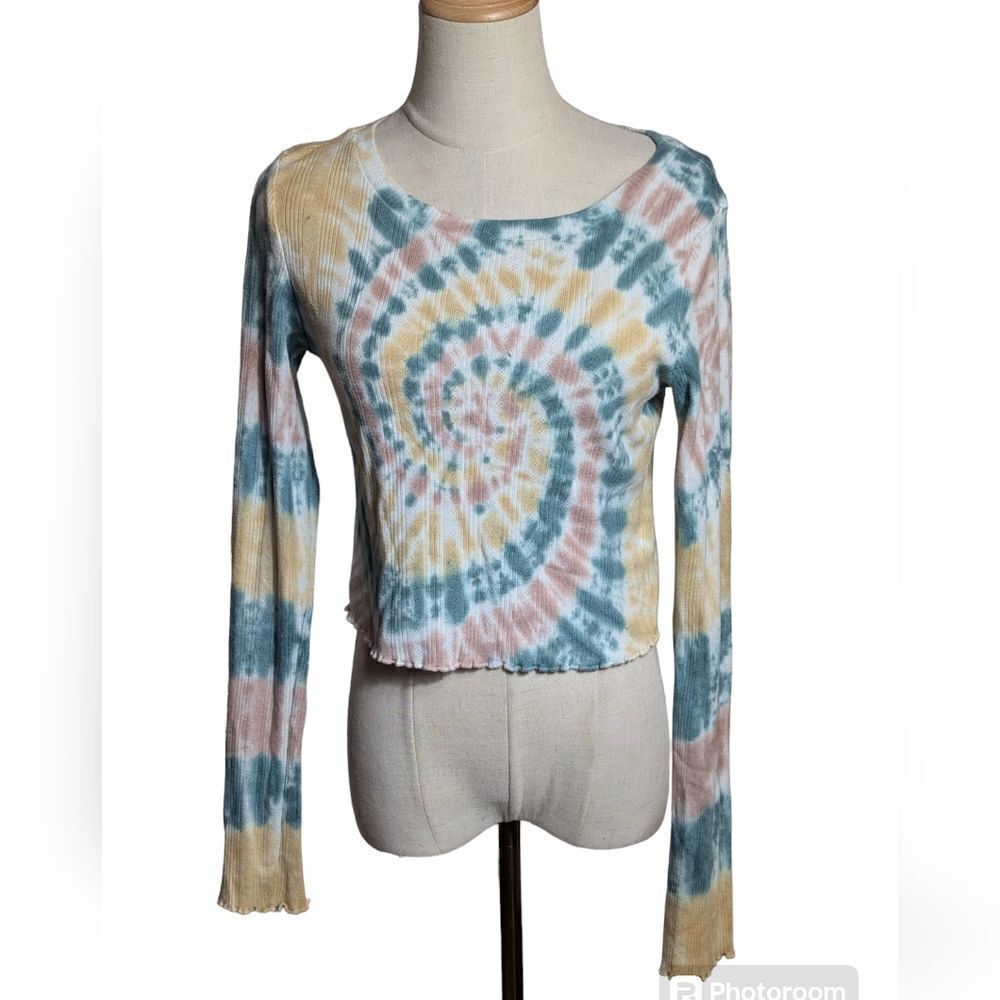 Aeropostale OG Collection Green Tie Dye Cropped Shrunken Tee